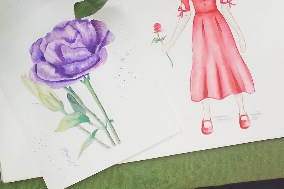 Aquarela dos trajes dos padrinhos