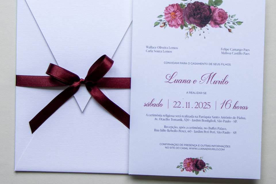 Convite com envelope vertical