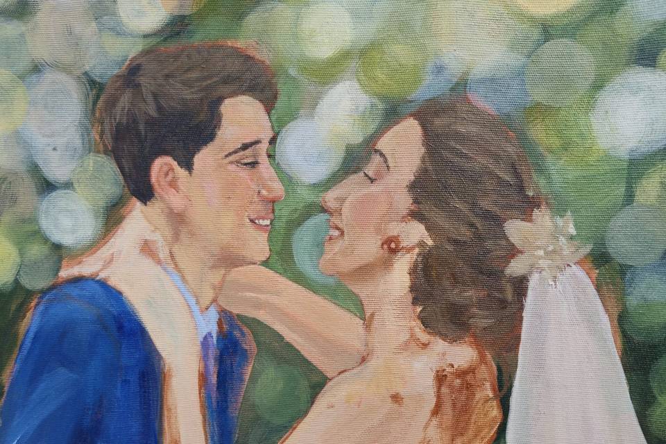 Pintura de noivos em acrílico