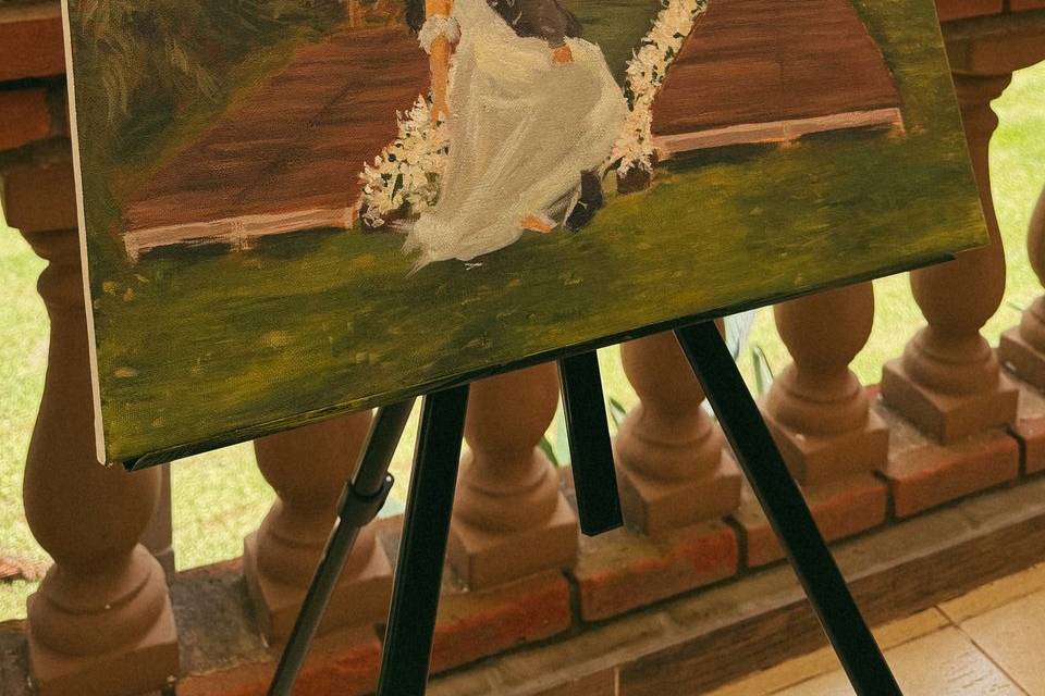 Pintura de noivos em acrílico