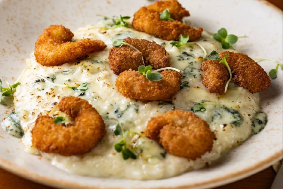 Risoto de camarão crocante