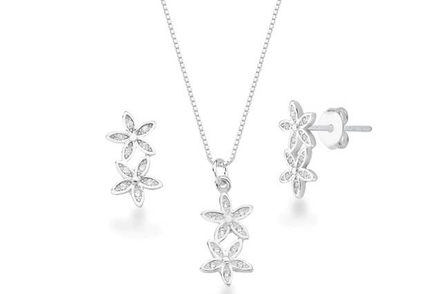 Conjunto Flores Prata 925