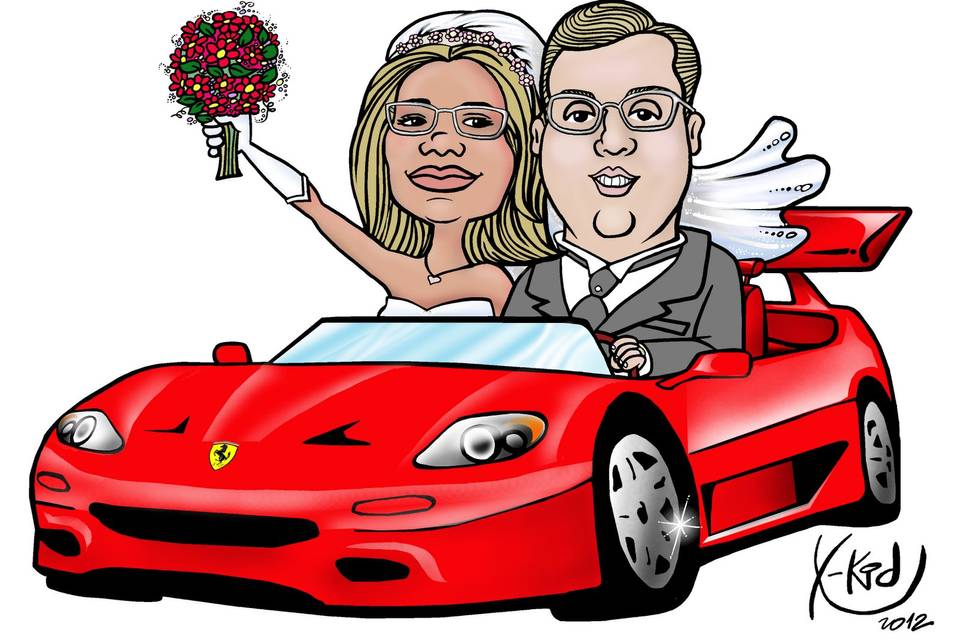 Noivos ferrari caricaturas cor