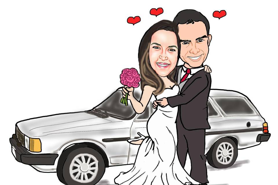 Caricatura dos noivos