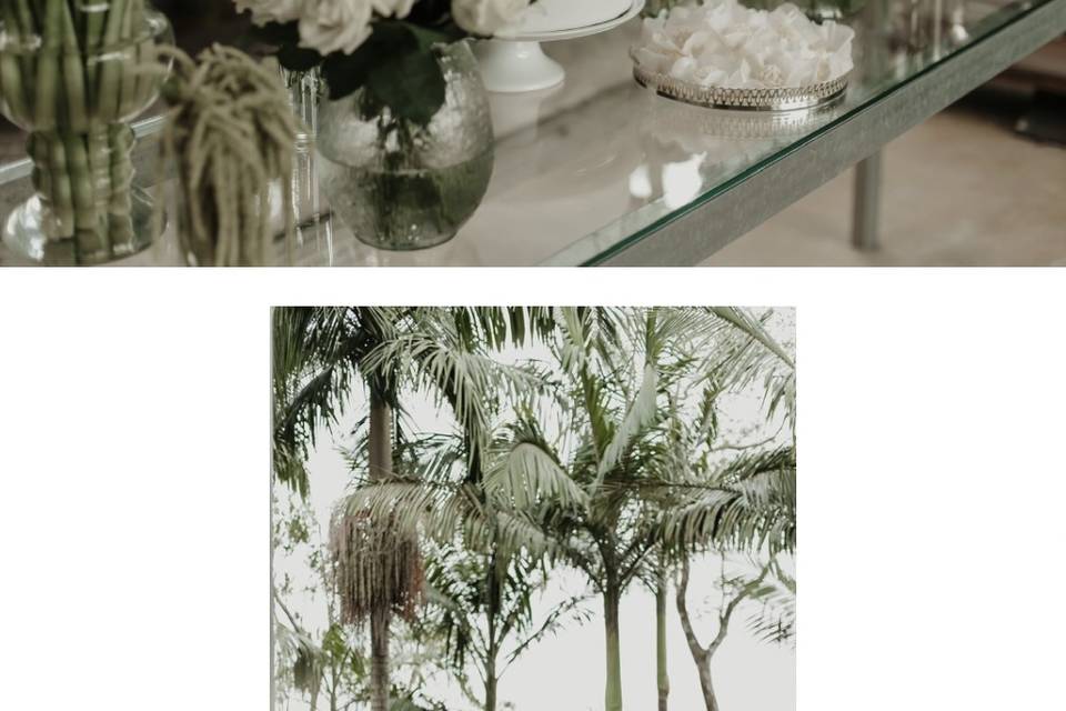 Bolo e jardim
