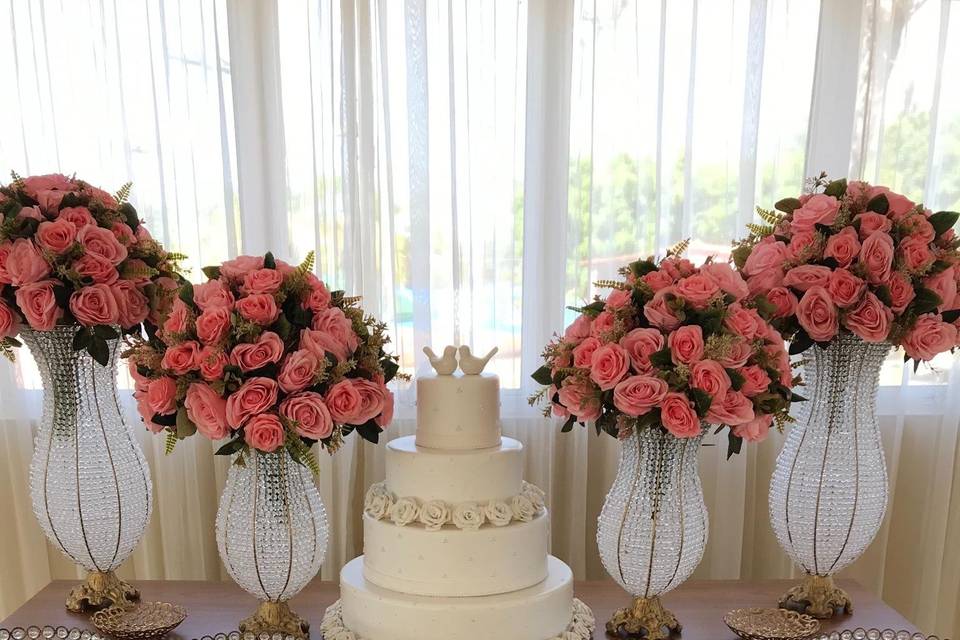 Mesa de bolo flores rosa Cha