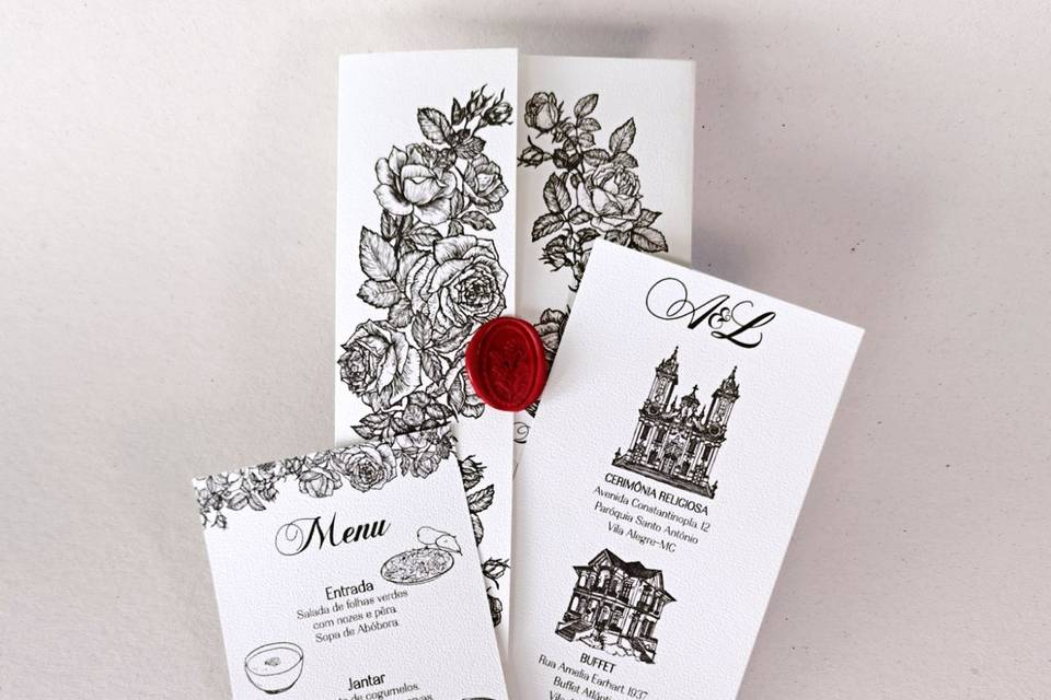 Papelaria de casamento rosas