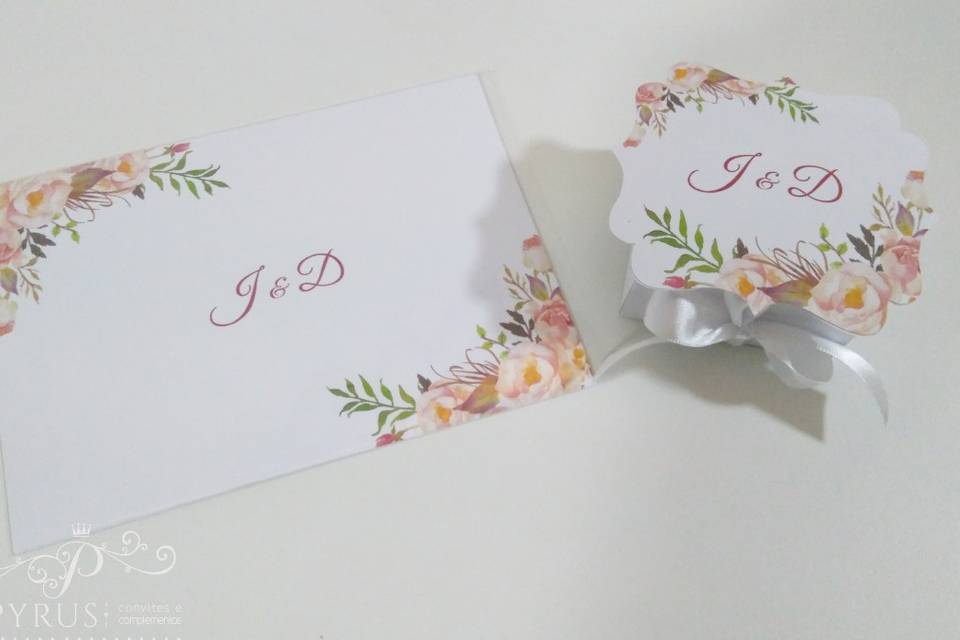 Convite casamen e caixa floral