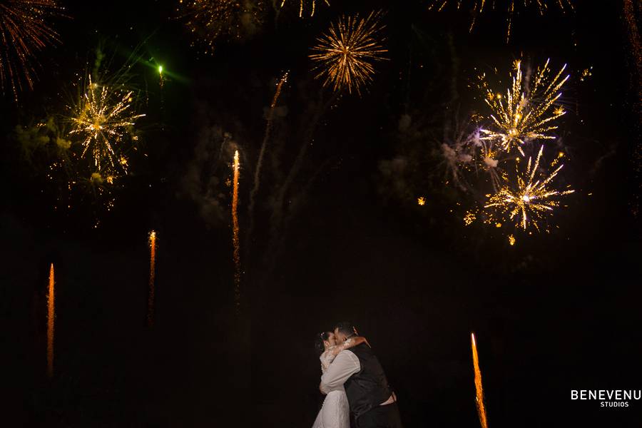 Fogos durante a recepção.