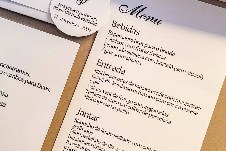 Menu e tag de lembrancinha