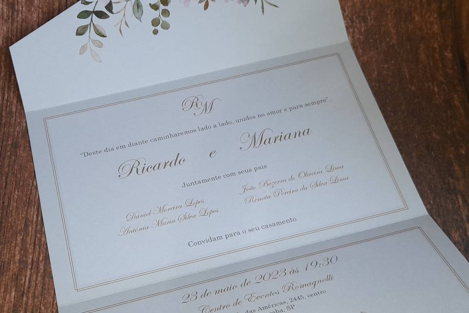 Convite de casamento com aba