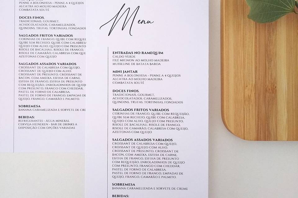 Menu de casamento