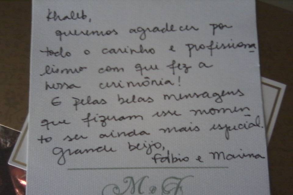 Gratidão de Fabio e Marina