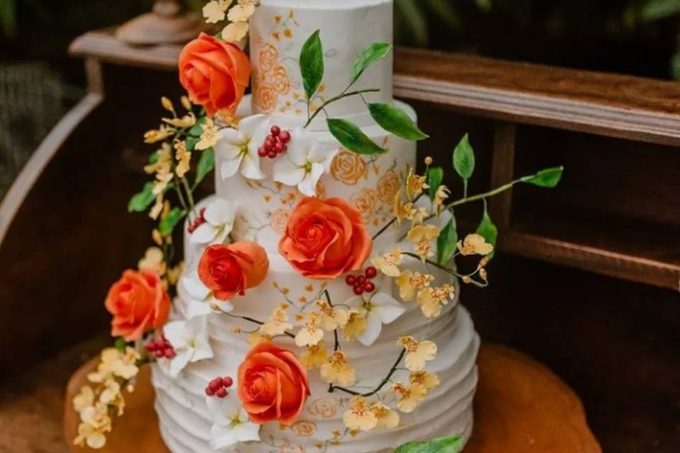 Bolo de Casamento Floral 3D