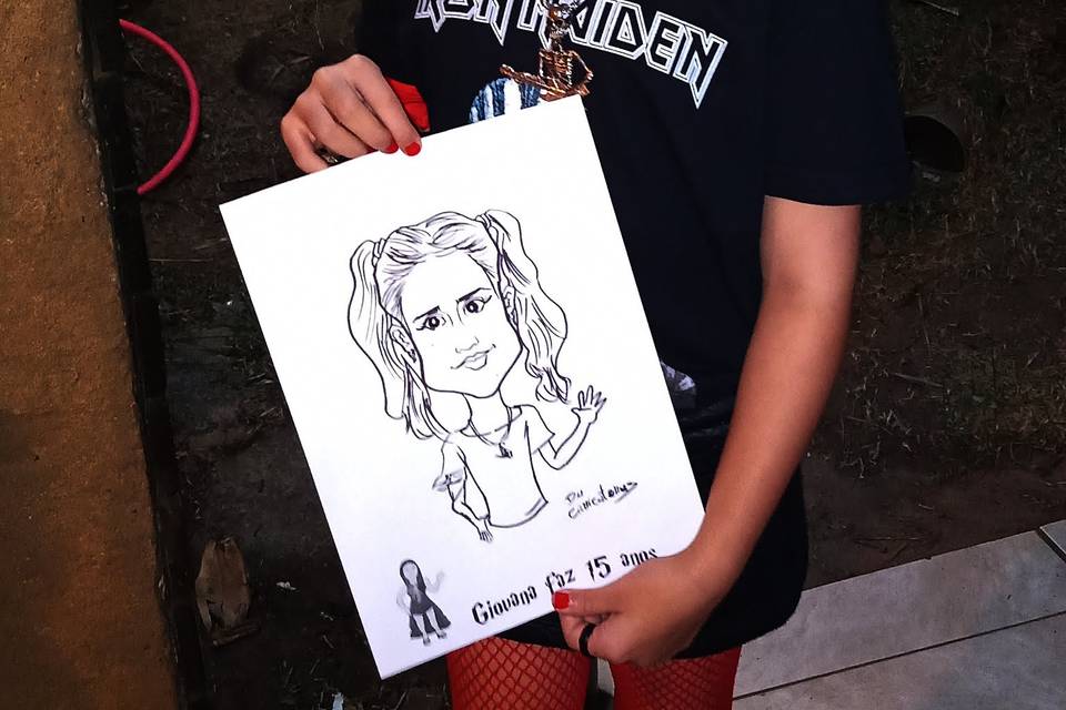 Caricaturas ao vivo em evento.