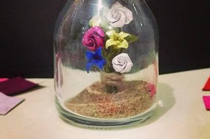 Mini bouquet na garrafinha